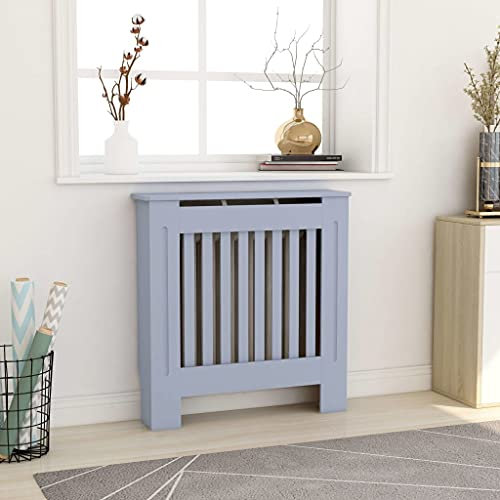 WIFESE HeizköRperverkleidung 78x19x81.5 cm Grau HeizköRperabdeckung Holzgitter HeizköRperverkleidung RippenheizköRper Lamellenwand Holzverkleidung Wand Schließfächer
