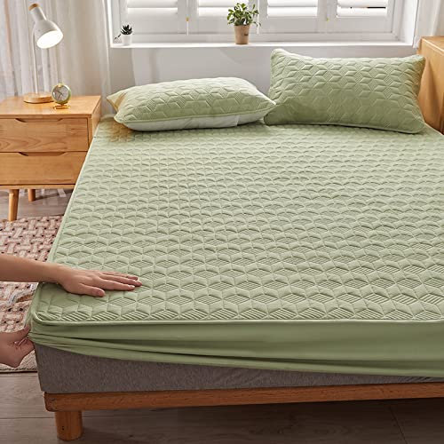 JIANINGHOME Spannbetttücher，Tagesdecke Baumwolle Bettüberwurf Patchwork inkl,aus Atmungsaktive Gesteppte Decke,120x200,grün,Bezug mit vollelastischem Rand