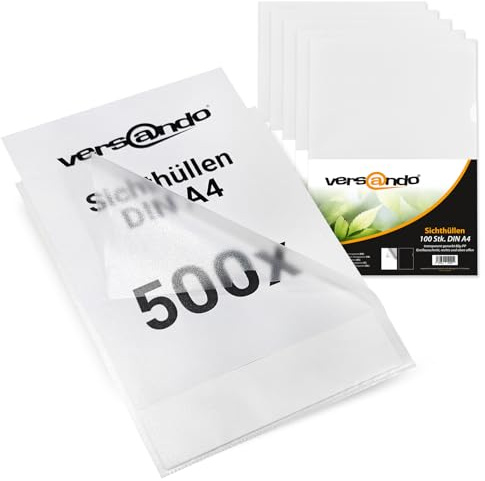 versando 500x A4 Sichthüllen Dokumentenhüllen Economy 90my PP transparent | genarbt (5x 100 Stück)