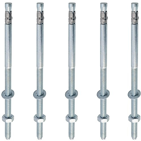AERZETIX - C67381-5x Boulon Vis d’ancrage filetage long, Goujon à expansion - M10x220mm - en acier zingué - pour béton, pierre