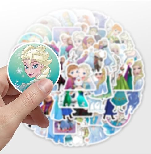 Tacomexi 50Pcs Disn_ey Frozen Adesivi per Bottiglie d'Acqua Bicchiere Bagagli Skateboard Paraurti Scrapbook Tazza, Adesivo Regalo per Bambini Adolescenti Adulti