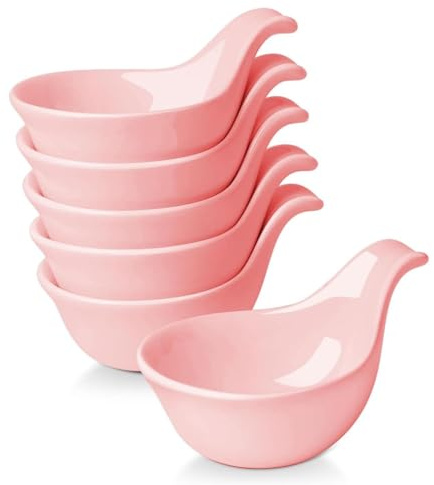 Flexzion Lot de 6 petits bols à tremper avec poignées, en céramique, rose, 85 g