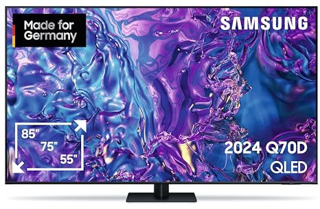Samsung QLED 4K Q70D Fernseher 85 Zoll, AI Quantum Prozessor 4K, AI Upscaling, Tizen OS, Motion Xcelerator 120 Hz, Smart TV, KI TV, GQ85Q70DATXZG, Deutsches Modell