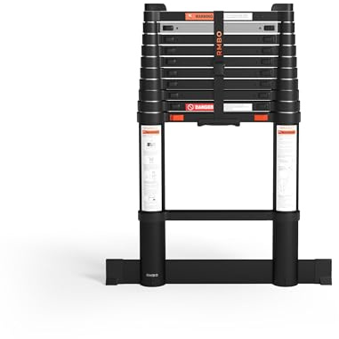 RMBO Teleskopleiter 3,2 m, Soft-Closing-System, Max. Belastung 150 kg, EN 131.6 Zertifiziert, ideal als Anlegeleiter und klappbare Leiter für vielseitige Anwendungen
