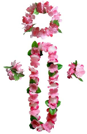 Collane Hawaiane Hula Fiore Leis ghirlande e Plumeria,Ghirlande Hawaiane,Corona Hawaiana,Fiori Hawaiani Leis Luau,con 2 bracciali,1 fasce,per Spiaggia Tema Tropicale Party Decorazione
