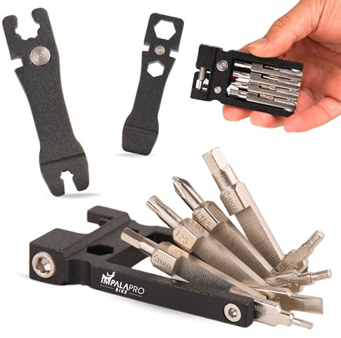 IMPALA PRO Outil multifonction 20 en 1 ultra léger et compact (117,5 g) fabriqué en alliage CRV - Kit vélo VTT dérive-chaîne (noir)