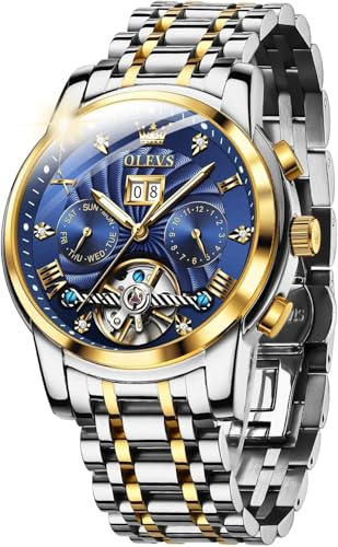 OUPINKE Herrenuhren Automatik Skelett Mechanische Armbanduhr Schwarz Zifferblatt mit Diamanten Tourbillon Wasserdicht