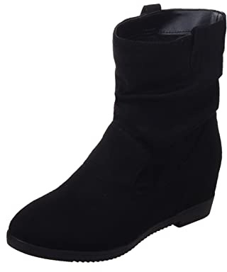 Stövletter dam med klack elegant – mocka stövlar kilklack halvstövlar halvskaft slip-stövlar halvhöga stövlar stilettos kort skaft stövlar stövlar enfärgade damstövlar, Z01svart, 37 EU