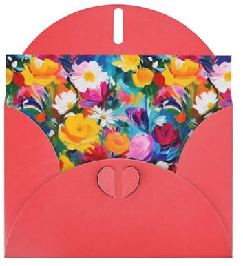 kastiong Impasto - Biglietto di auguri con stampa floreale, biglietto di anniversario, biglietto di compleanno, biglietto di ringraziamento, biglietti vuoti per familiari e amici, 2 pezzi