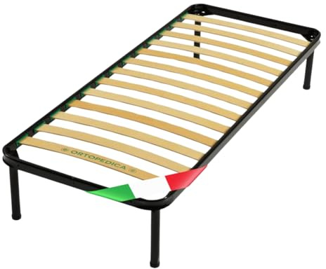 Rete Singola Doghe 80x200 in Legno, Rete Letto Singolo 80x200 Made in Italy, Struttura Robusta in Ferro con Piedi Smontabili, Reti Letto a Doghe Singolo, Rete a Doghe e Materasso Singolo per Letto