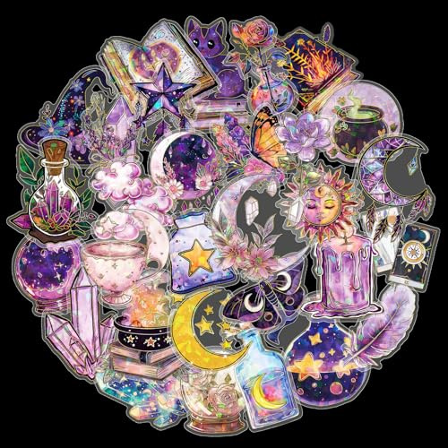 Cosyhav Stickers,30pcs Witchy Stickers,Magic Holographic Sticker for Scrapbooking, Journals, Stationery, Notebooks
