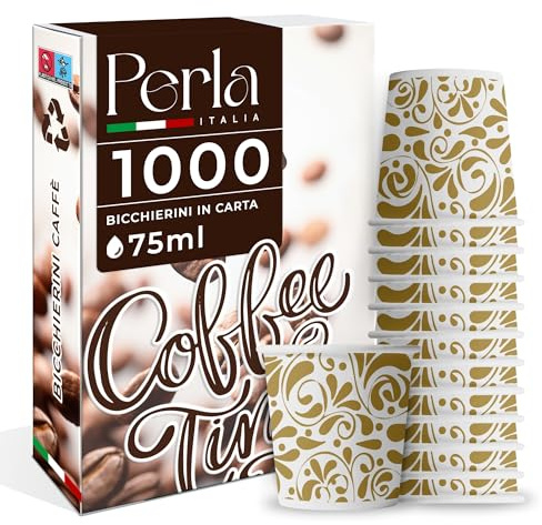 Perla Italia 1000 Bicchierini Caffè Carta Usa e Getta Resistenti 75 ml | Carta resistente, adatti per caffè caldo, usa e getta, igienici, ideali per bar e uffici, perfetti per uso quotidiano