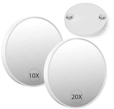 FUNTOUCH Juego de espejos de aumento de viaje, espejos de aumento pequeños de 10X/20X con ventosa, espejo de aumento compacto de 4.1 pulgadas para maquillaje de detalles (blanco), 2 unidades