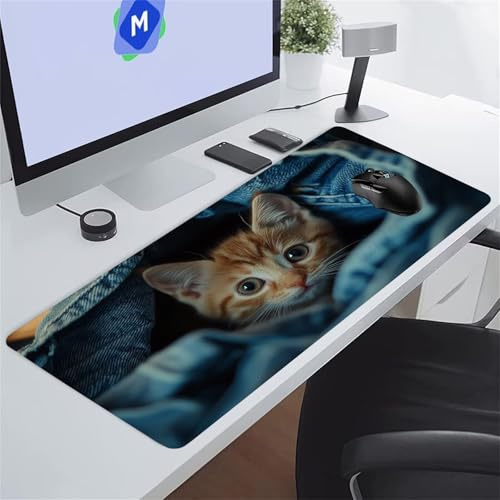 Tapis de Souris XXL Gaming, Tapis de Souris de Jeu, 700x300x2 mm Grand Tapis de Bureau sous Main, avec Base en Caoutchouc antidérapante pour Gamer Maison Bureau (Chaton Animal)