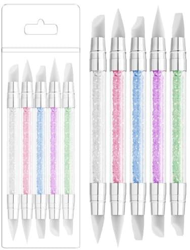5 PCS Silicone Nail Tool, 3d Sculpting Nail Gel Tool, Dual Tipped Nail Art Brushes, Nail Polish Carving Pen for Gel Polish Designs, Acrylic Nails & DIY Manicures