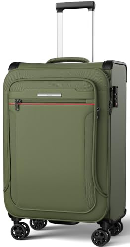 ABISTAB Weichschalen Handgepäck Koffer erweiterbar- Stoff Koffer 55x38x23cm | Reisekoffer klein | 4 Rollen & TSA Schloss | Leicht Koffer Trolley | Wasserfest | Dunkelgrün