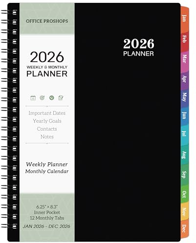 Planner 2026-2027 - Planner 2026 (Jan 2026 - Dec 2026), 2026 Weekly and Monthly Planner 6.3” × 8.4”, Notes, Thick Paper, Back Pocket, Twin-wire Binding