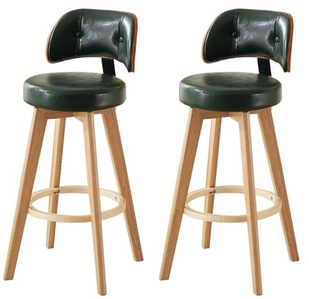 Set mit 2 modernen drehbaren Barhockern, bequeme Holzstühle mit Rückenlehnen und Fußstütze für Kücheninsel, Esszimmer, Gitarrenzimmer – Grün, 87 cm