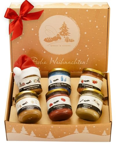 Honig Geschenkset von Grega’s Imkerei Wähle aus 7 Boxen – Weihnachtsbox mit Honig und mehr direkt vom Imker (E – Festtagsfavoriten 6er-Box)