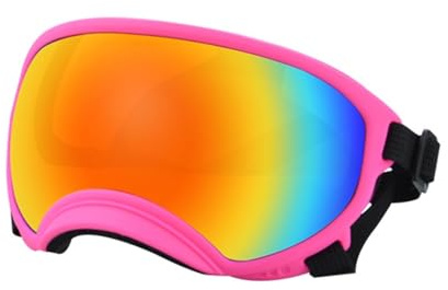 Hundglasögon, husdjur solglasögon hundglasögon anti-UV stark slaghållfasthet justerbara elastiska andningsbara husdjur solglasögon (rosa och färg, S)