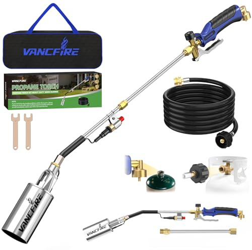 Propane Torch Weed Burner Kit with Storage Bag,35.4 High Output Blow Torch with Long/Short Mode & 12.5FT Hose,Heavy Duty Flamethrower with Turbo Trigger for Weeding,Asphalt Melting,Ice Snow Melting