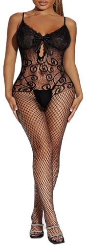 XIUSEMY Bodystocking a rete per donna Lingerie sexy per donna(XKHD-nero)
