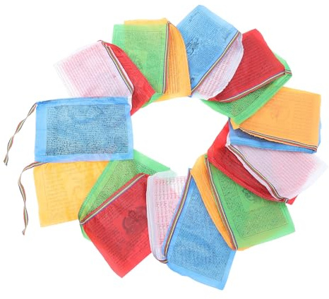 NIYANGLE 20 Stück Tibetische Gebetsfahnen aus Seide Bunte Pferdesymbol Flaggen für Außenbereich Spirituelle Dekoration für Garten und Meditation 28x35cm