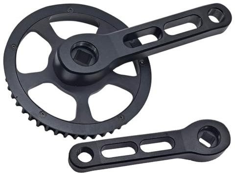 QOXEZY Square Taper für Fahrrad-Kurbelgarnitur, kompatibel mit HTD-8M-12 Riemen, 46-Zahn-Kettenblatt, 120 mm Kurbel, Aluminiumlegierung, Schwarz