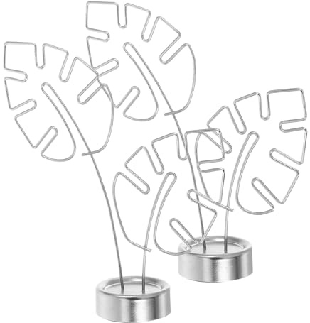 FUNNETOYU 2 St Metall Memo Klämma med Monstera Blad Design Minimalistisk Bordshållare för Notiser och Visitkort Bärbar och Lätt Anteckningshållare för och Studier