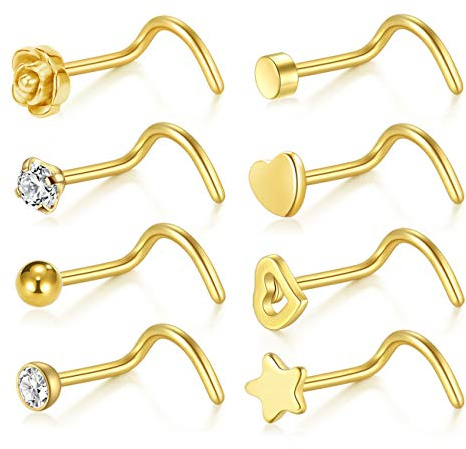 Incaton Nasenpiercing Set – 0,8 mm Nasenstecker (20G) | Edelstahl Twister Haken | Hypoallergener Nase Piercing Schmuck für Frauen & Männer