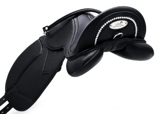 Pony Shetty Welsh Ledersattel WEICH ! Sattel Leder Mono Modell Beauty 14 15 Zoll Schwarz Glitzer ! Kammer anpassbar + Kopfeisen Set anbei Tysons (14 Zoll)