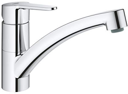 GROHE Bau Eco, Küchenarmatur mit flachem Auslauf (Wasserhahn für die Küche, praktischer 140° Schwenkbereich, isolierte Wasserwege für mehr Hygiene, einfache Spülbecken-Montage), chrom, 31680000