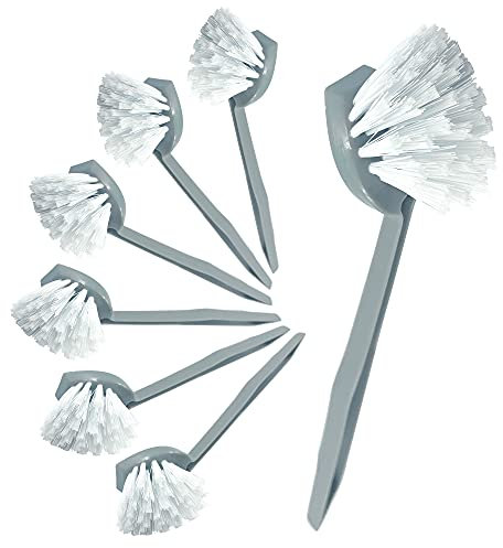 Pack of 7 Plastic Dish Brush Set with Firm Bristles − Dish Scrubber and Washing up Brushes for Kitchen, Sink, and Countertops (7-Pack Round Dish Brushes)