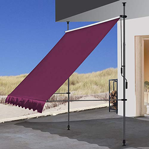 QUICK STAR Tenda da sole con morsetto, 300 x 130 cm, colore bordeaux, protezione solare per terrazze, regolabile in altezza da 200 a 290 cm, per balcone, senza fori