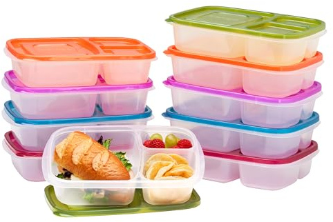 Bentgo Easyboxes - Original Stackable Lunch Boxes - Reusable 3-Compartment Food Containers for Kids and Adults - Bento Lunch Box for Meal Prep, School, & Work - BPA Free, Set of 10 (Classic)