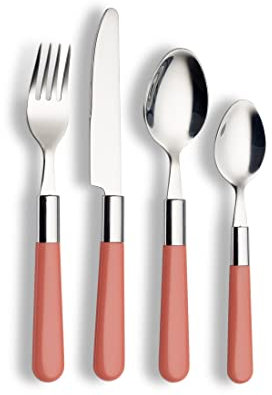 Echtwerk Besteck Set “Bistro“, mit Kunststoffgriffen, Campingbesteck, Picknickbesteck, leichtes Reisebesteck, Outdoor-Besteck für Grillen im Freien, 16-teilig, bis zu 4 Personen, Edelstahl 18/0, Rosa