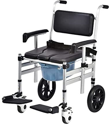Sedia Comoda Per Anziani con Ruote,Sedia da Doccia Sedia Mobile Bagno Sedia Comoda WC rotelle in Alluminio Sedia da Trasporto a rotelle Altezza Regolabile Sedile WC Imbottito per Pazienti Anziani