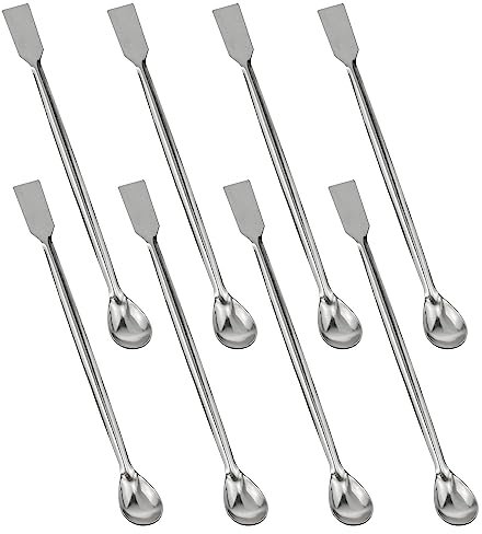 Yocimango 8 cucharas de muestreo de reactivo de doble extremo de acero inoxidable 2 en 1, de acero inoxidable, para mezclar, de laboratorio de doble extremo, cucharas de muestreo de reactivo