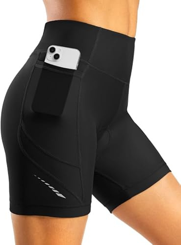 Bikewa Women's 4D Padded Bike Shorts High Waist Cycling Underwear for Women Road Bicycle Biking Biker Shorts with Zipper Pockets(Black,L)