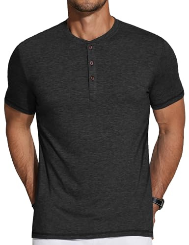 COOFANDY Henley Shirt Hommes Henley T-Shirt d'été T-Shirt à Manches Courtes avec Patte de Boutonnage Décontracté Basique