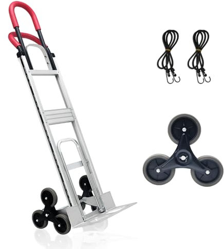 Carrito de aluminio para subir escaleras, 600 libras de capacidad, carretilla de mano 2 en 1 resistente con asas dobles, 6 ruedas y 2 cuerdas elásticas para el hogar, compras, mudanzas, almacén