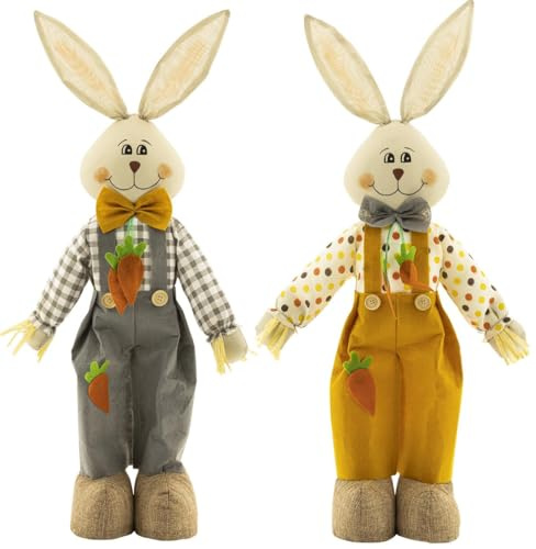 Bambelaa! Conejos de Pascua, decoración grande, paja de Pascua, decoración de conejos, parejas, decoración de Pascua, figuras de conejito de Pascua, tamaño XL, aprox. 40 x 10 x 60 cm, 1 par = 2