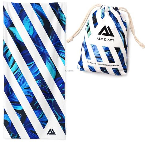 ALP & ACT Toalla de Playa XXL 200x90 cm - Microfibra 100% reciclada - Ultraligera y de Secado rápido - Toalla Grande para Vacaciones, Piscina y Playa - Paño Compacto - Azul Verde Multicolor