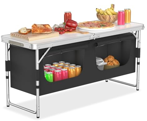 XMTECH Campingküche mit Aluminiumgestell Campingschrank Ink. Tragetasche,Outdoor Camping Küche,Reiseküche Küchenbox Zeltschrank Faltbar, pflegeleicht und leicht 120 x 47 x 62 cm