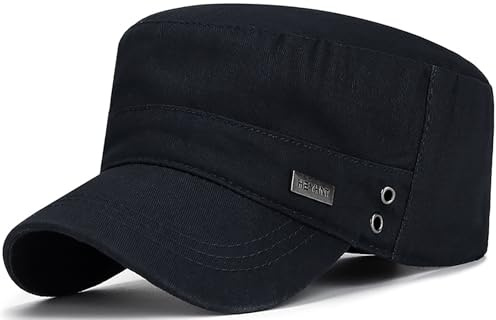 LXOrdora Men's Military Cadet Hat Flat Top Newsboy Cap Black