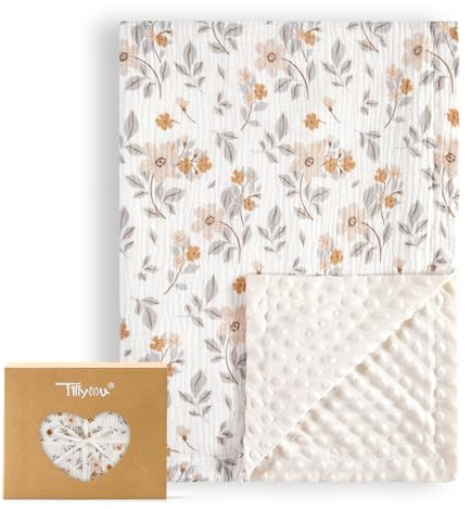 TILLYOU Babydecke Baumwolle 75x100 cm Doppelseitig Kinderdecke Musselin Decke Baby Krabbeldecke für Neugeborene, Gelber Jasmin