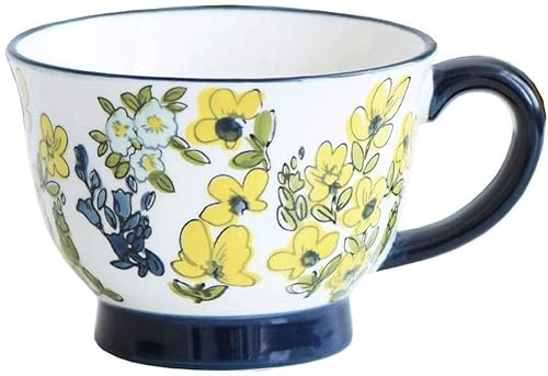 GOOPEEG Petites Tasses Tasse à café au Lait de 14 oz, Tasse à Lait créative en céramique de Grande capacité, Tasse résistante aux Hautes températures Peinte à la Main Service a Cafe