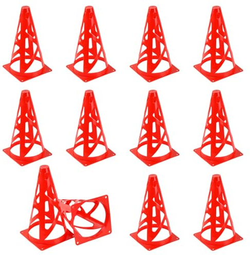 QINGZY Cinesini per Allenamento Calcio 23cm, 10 Pezzi Cono di Allenamento, Cono di Traffico in Plastica per Allenamento Sportivo (Rosso)