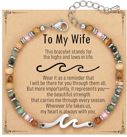 Wife Christmas Birthday Gifts, Wife Wave Bracelet Anniversary Women Jewelry