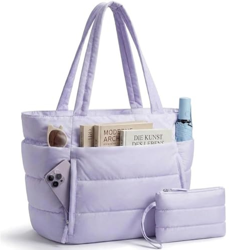 WENXIN Damen Shopper Tasche Leicht Handtasche, 20L Große Gesteppte Puffer Tote Bag mit Vielen Fächern & Reißverschluss, 15,6 Zoll Laptopfach Arbeitstasche Schultasche